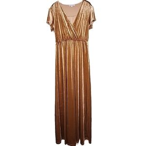 See And Be Seen Velvet Maxi Dress‎ S Gold Amber Flutter Sleeve Whimsigoth Fairy